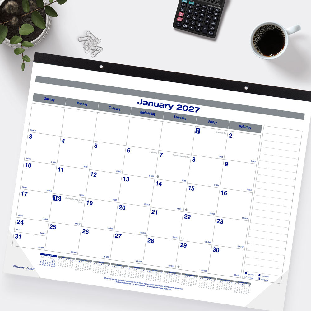 Monthly Desk Pad Calendar, Net Zero Carbon™, English, 2027 C177847-27 Blueline C177847