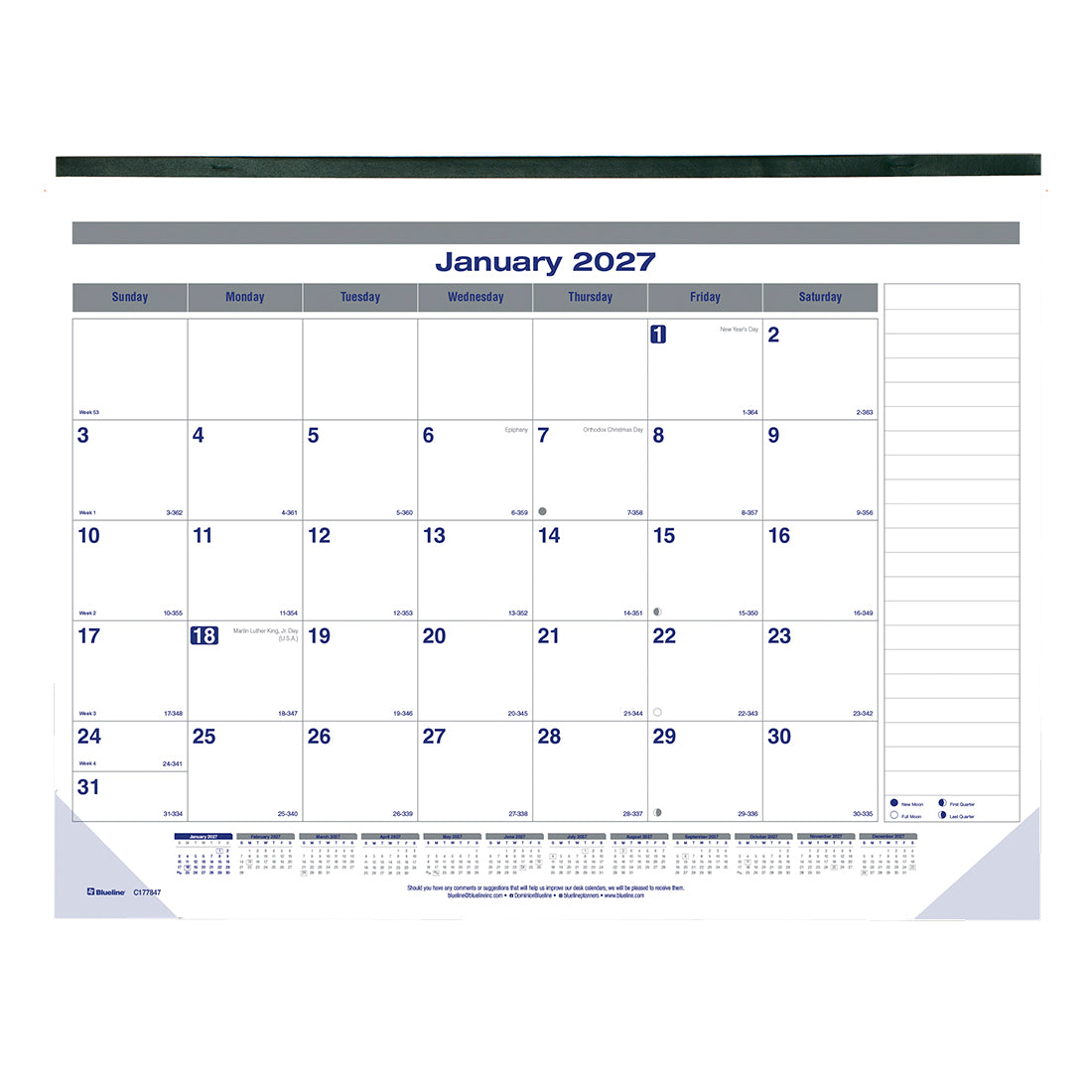 Monthly Desk Pad Calendar, Net Zero Carbon™, English, 2027 C177847-27 Blueline C177847