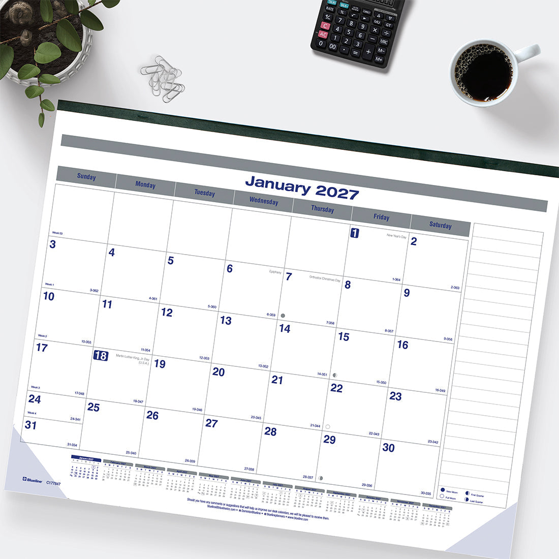 Monthly Desk Pad Calendar, Net Zero Carbon™, English, 2027 C177847-27 Blueline C177847