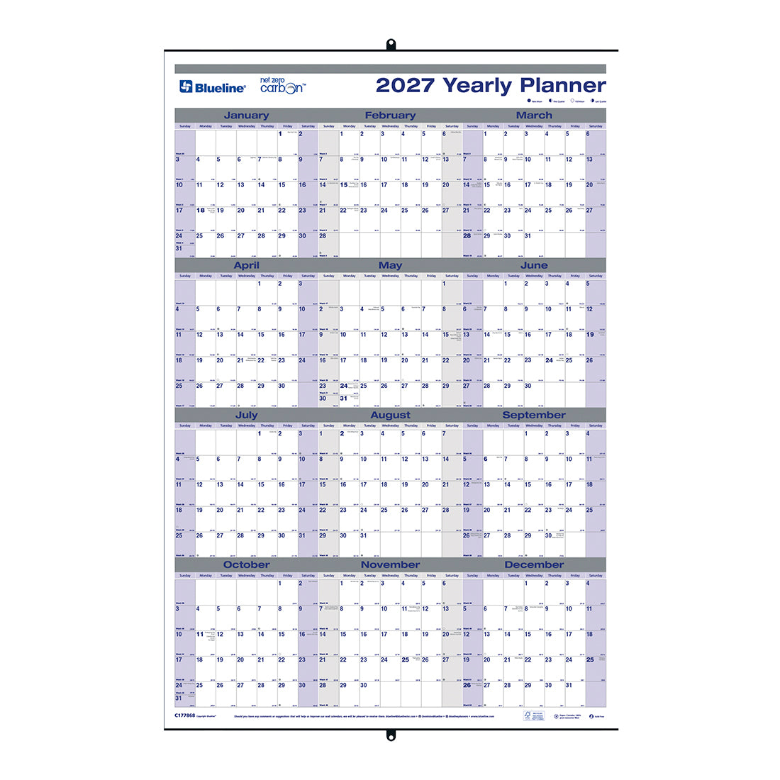 Yearly Wall Planner, English, 2027 C177868-27 Blueline C177868