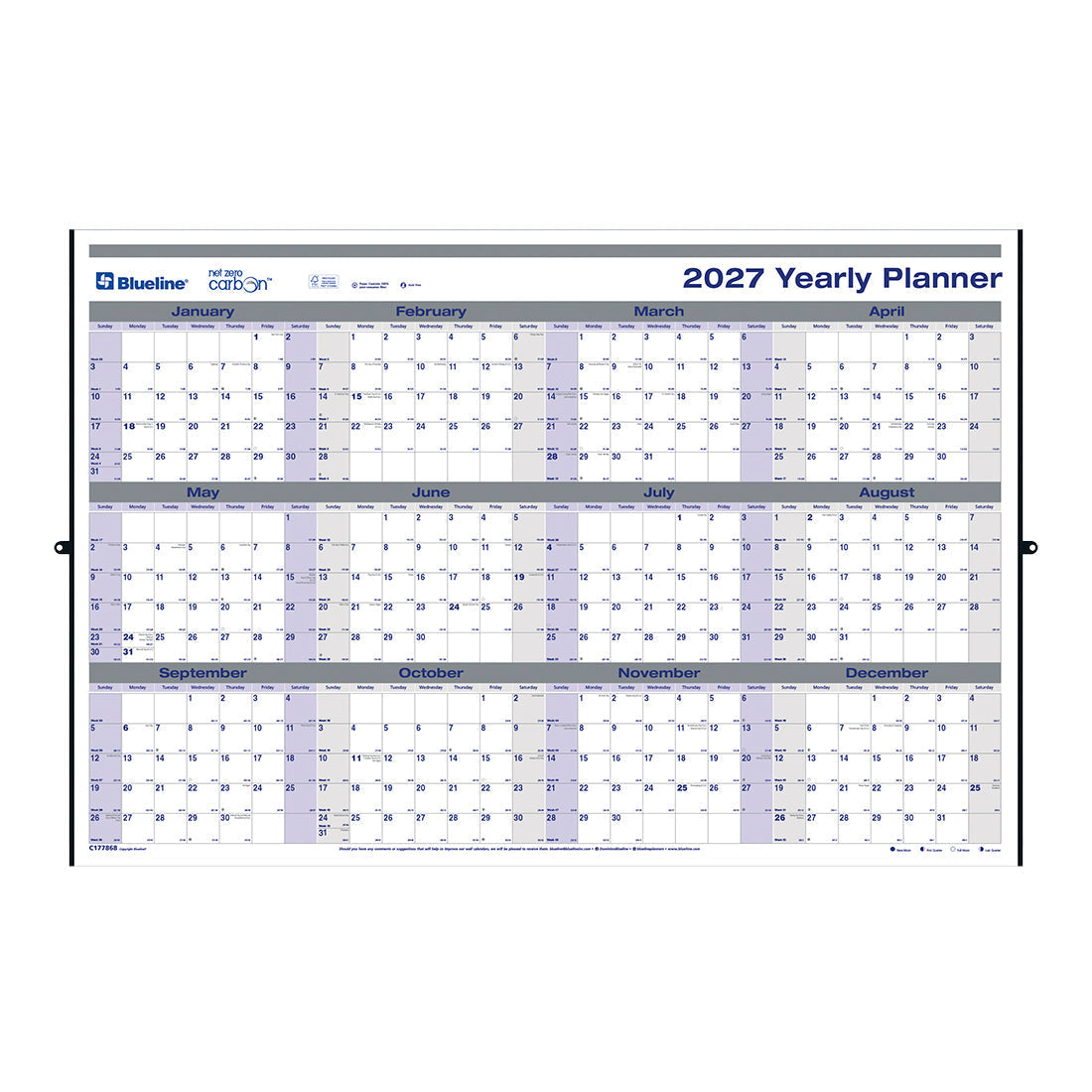 Yearly Wall Planner, English, 2027 C177868-27 Blueline C177868
