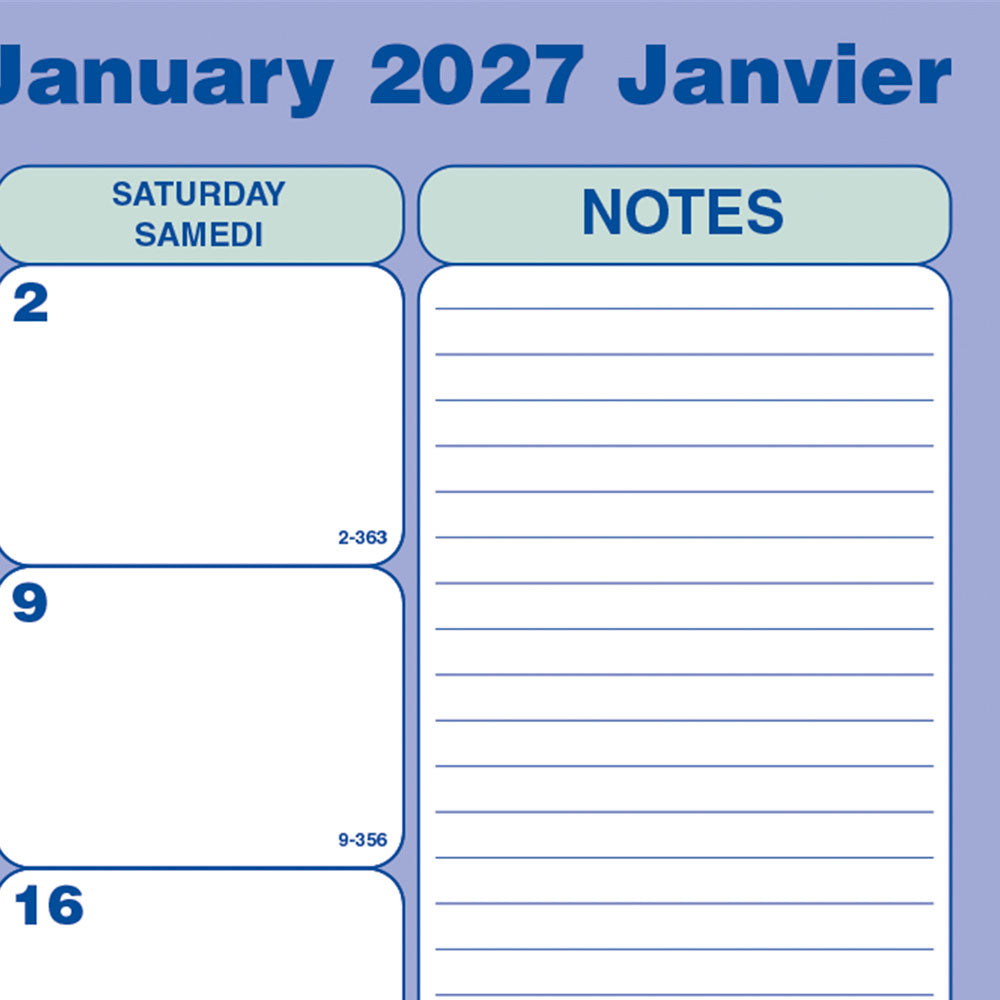 Monthly Desk Pad Calendar, Bilingual, 2027 C181700B-27 Blueline C181700B