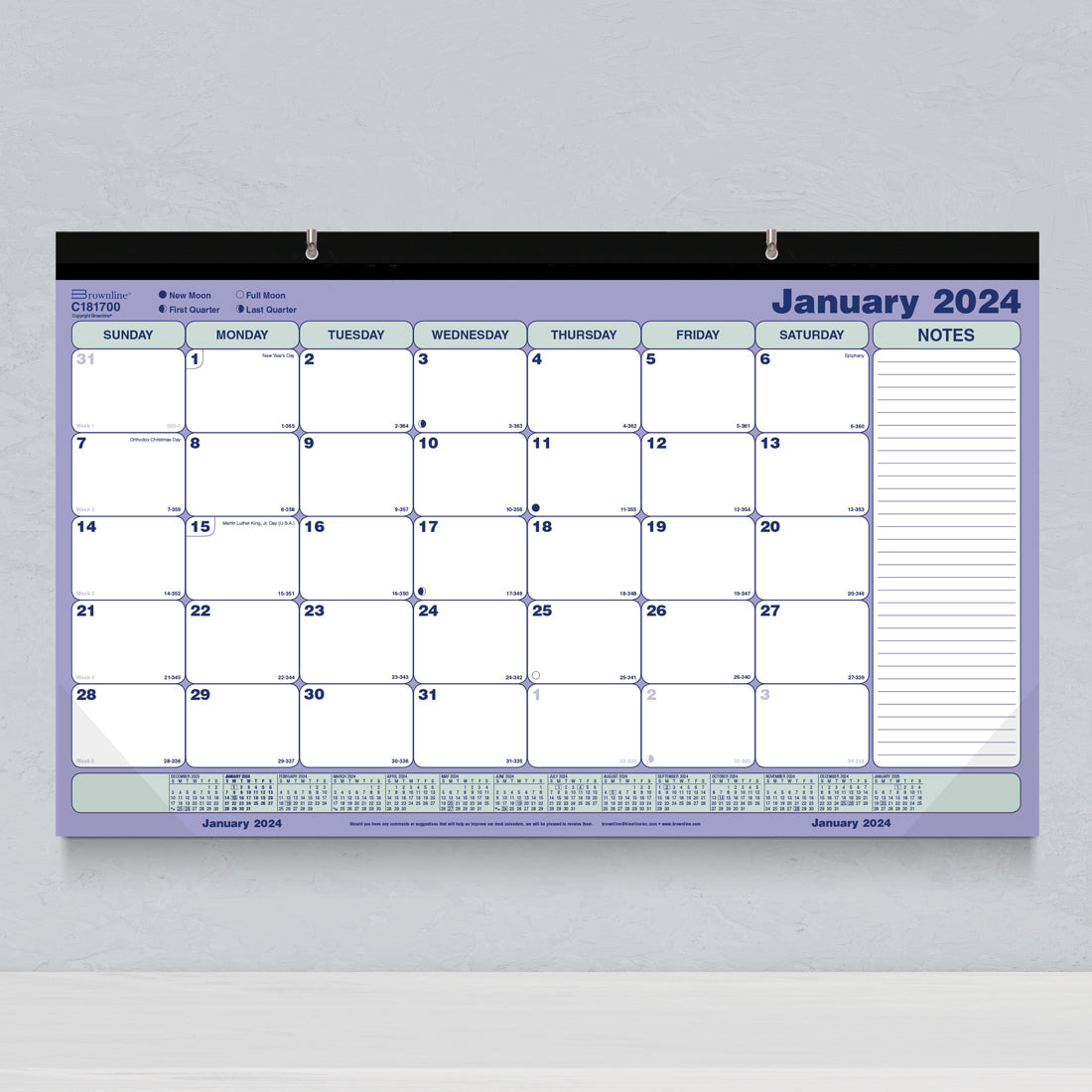 Monthly Desk Pad or Wall Calendar 2024, English