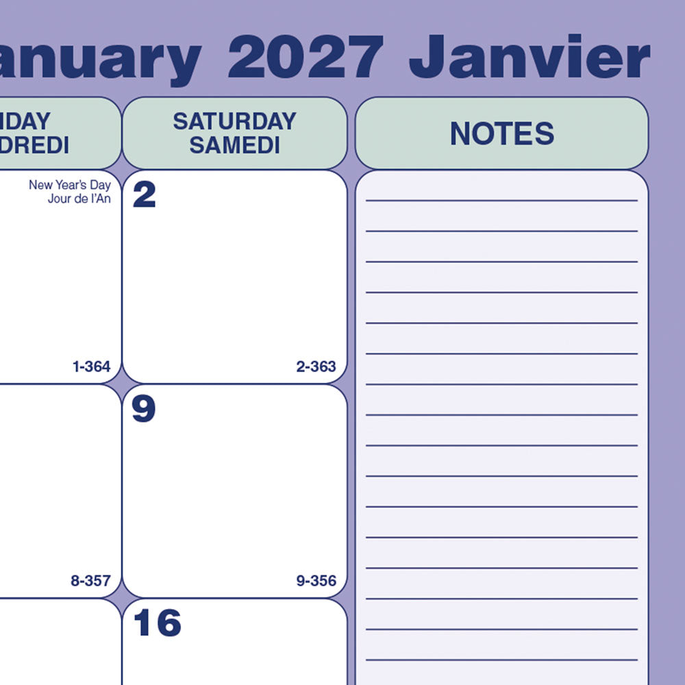 Monthly Desk Pad Calendar, Bilingual, 2027 C181721B-27 Blueline C181721B