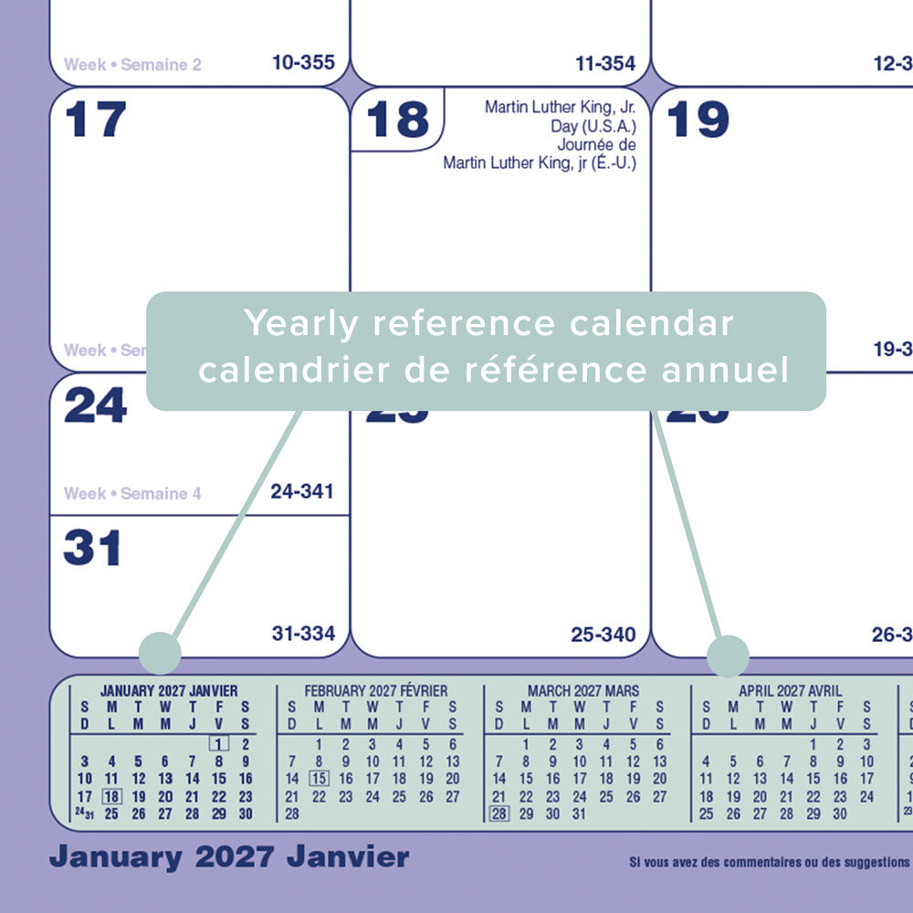 Monthly Desk Pad Calendar, Bilingual, 2027 C181721B-27 Blueline C181721B