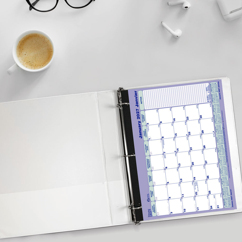 Monthly Desk Pad Calendar, Bilingual, 2027 C181721B-27 Blueline C181721B