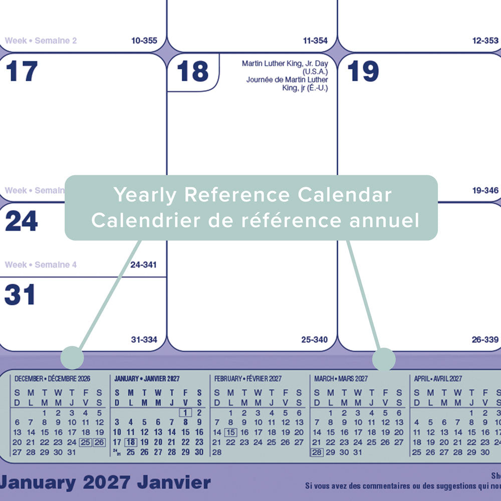 Monthly Desk Pad Calendar, Bilingual, 2027 C181731BV-27 Blueline C181731BV