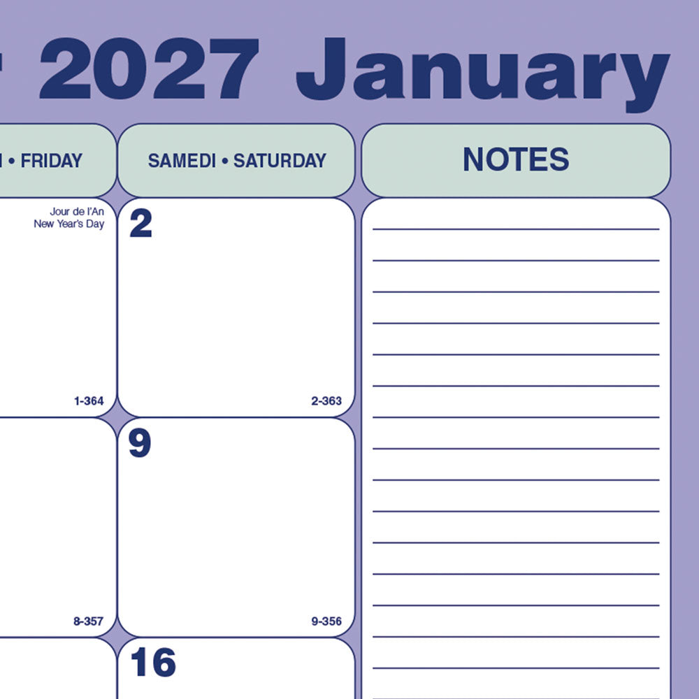 Monthly Desk Pad Calendar, Bilingual, 2027 C181731B-27 Blueline C181731B
