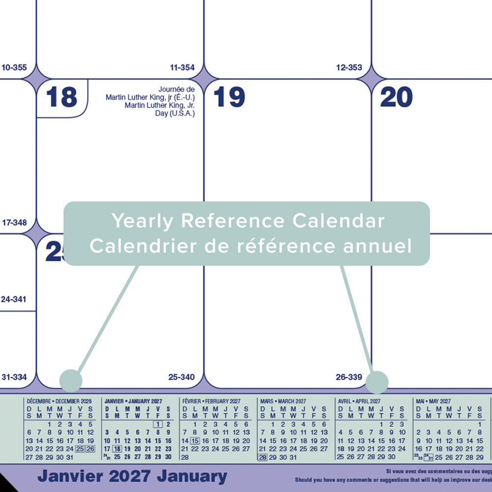 Monthly Desk Pad Calendar, Bilingual, 2027 C181731B-27 Blueline C181731B