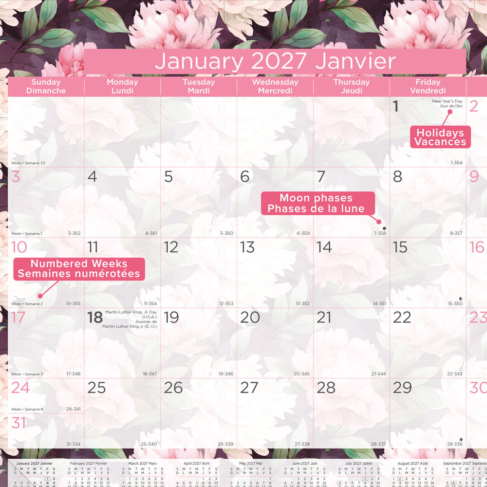 Monthly Desk Pad Calendar, Pink, Bilingual, 2027 C1831BPNK-27 Blueline C1831BPNK