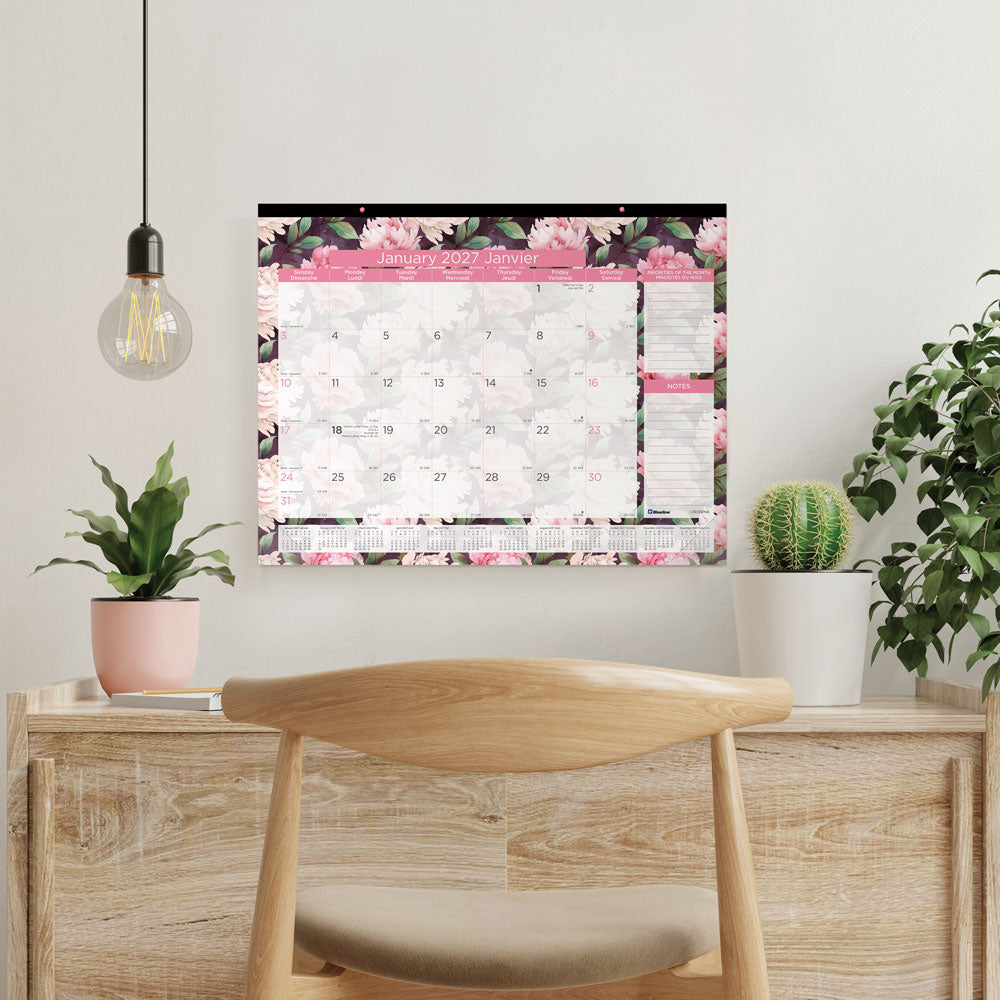 Monthly Desk Pad Calendar, Pink, Bilingual, 2027 C1831BPNK-27 Blueline C1831BPNK