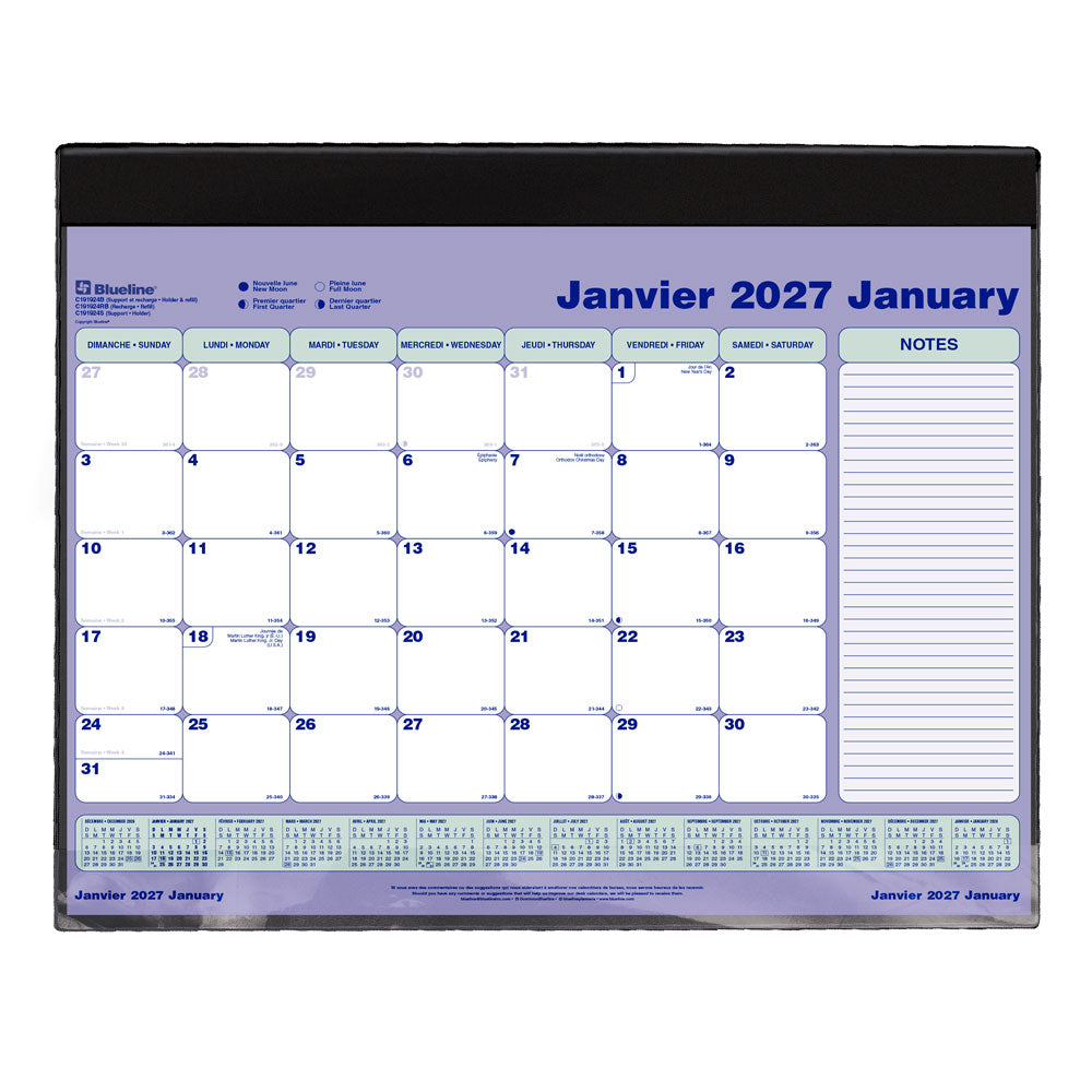 Monthly Desk Pad Calendar, Bilingual, 2027 C191924B-27 Blueline C191924B