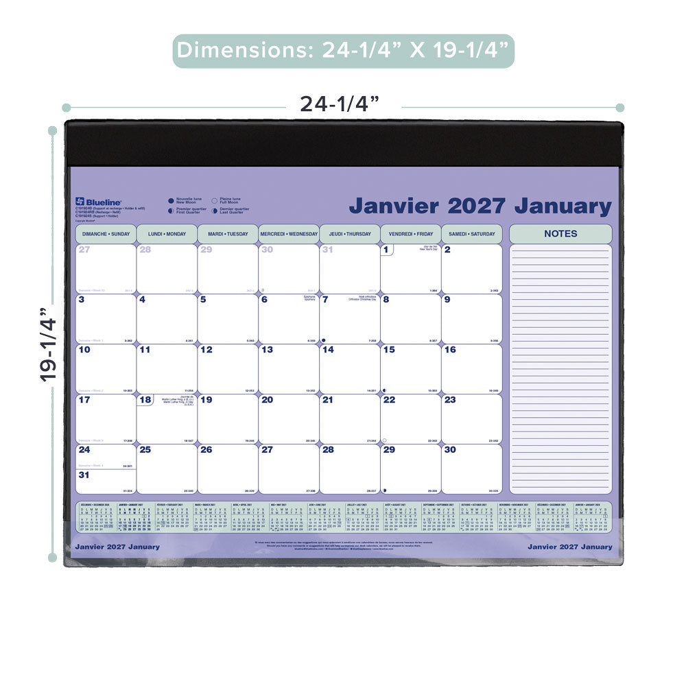 Monthly Desk Pad Calendar, Bilingual, 2027 C191924B-27 Blueline C191924B