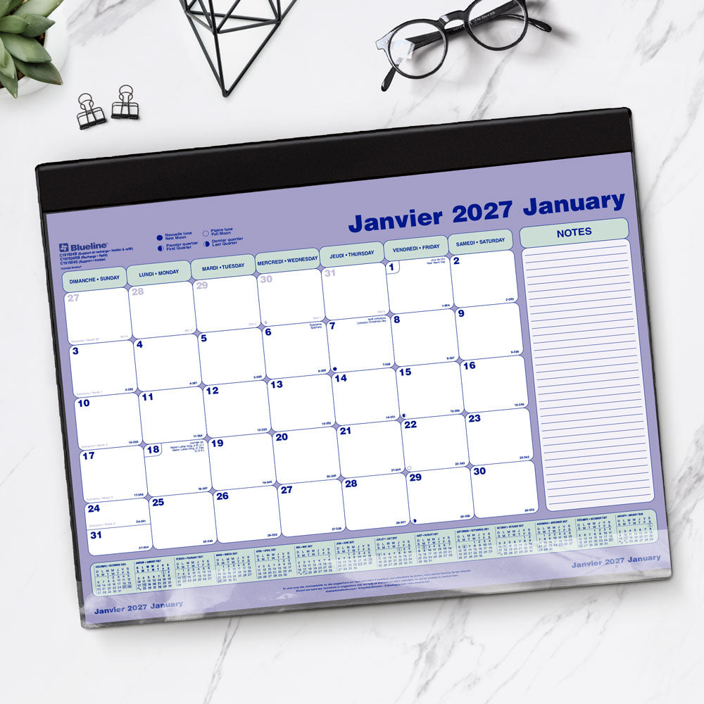 Monthly Desk Pad Calendar, Bilingual, 2027 C191924B-27 Blueline C191924B