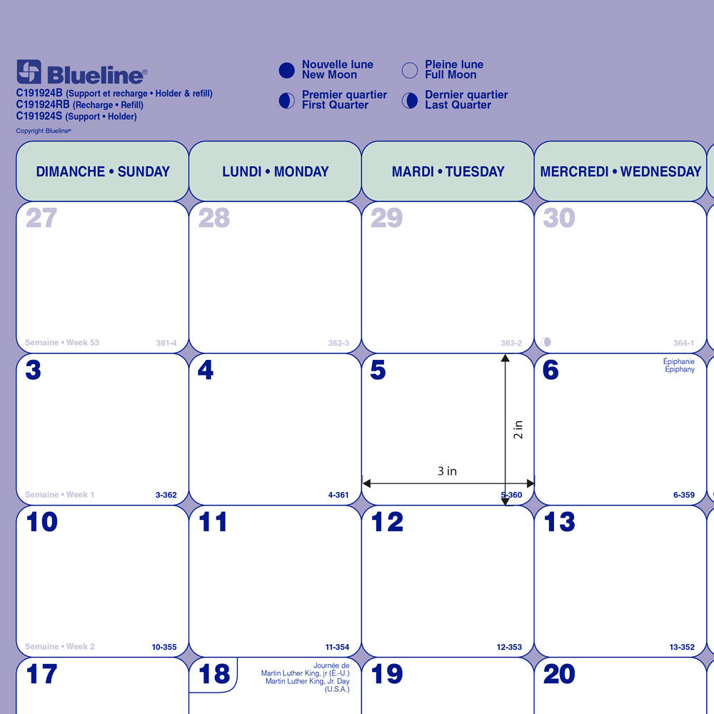Monthly Desk Pad Calendar, Bilingual, 2027 C191924RB-27 Blueline C191924RB
