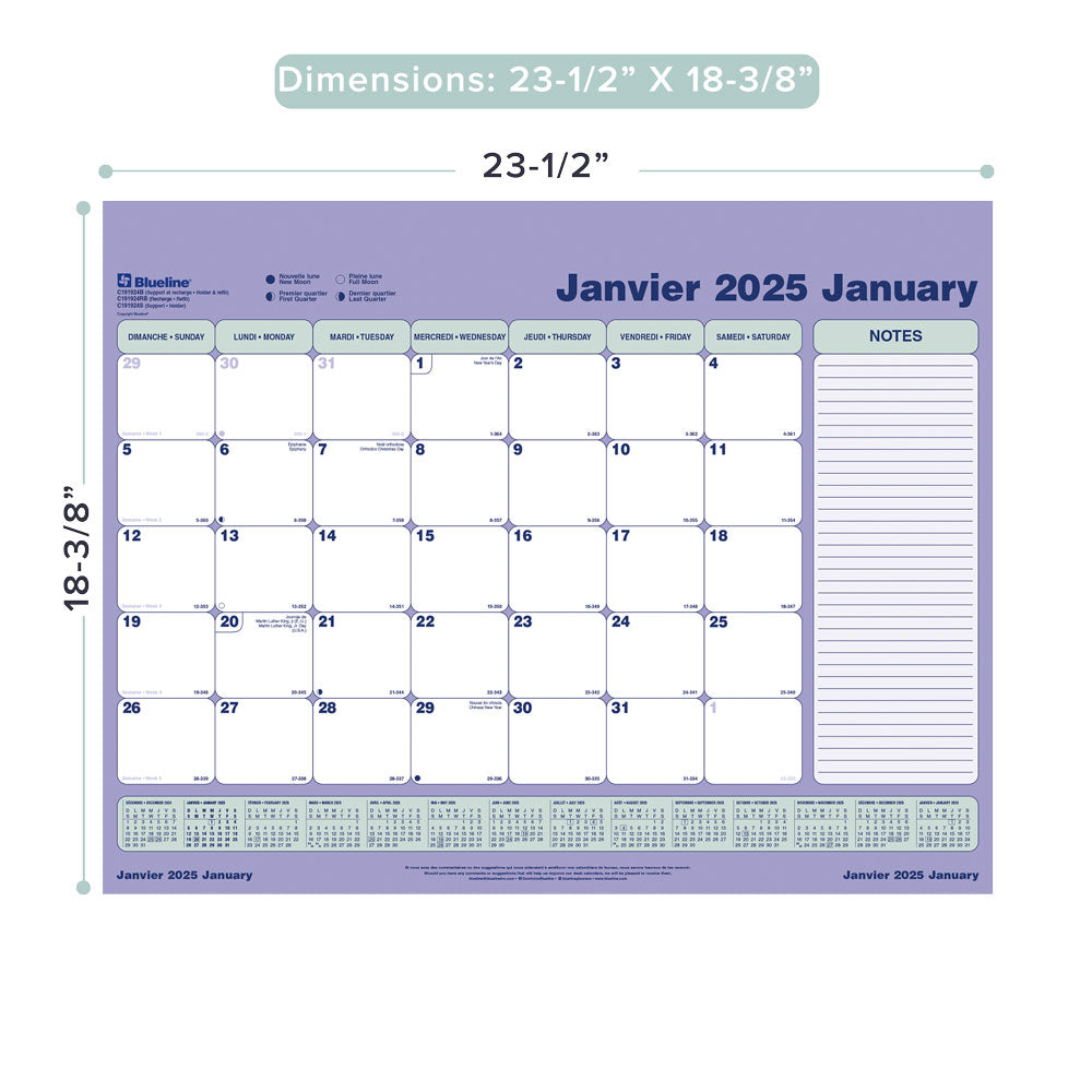 Monthly Desk Pad Calendar, Bilingual, 2027 C191924RB-27 Blueline C191924RB