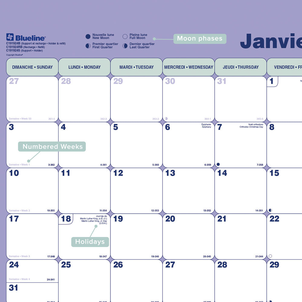 Monthly Desk Pad Calendar, Bilingual, 2027 C191924RB-27 Blueline C191924RB