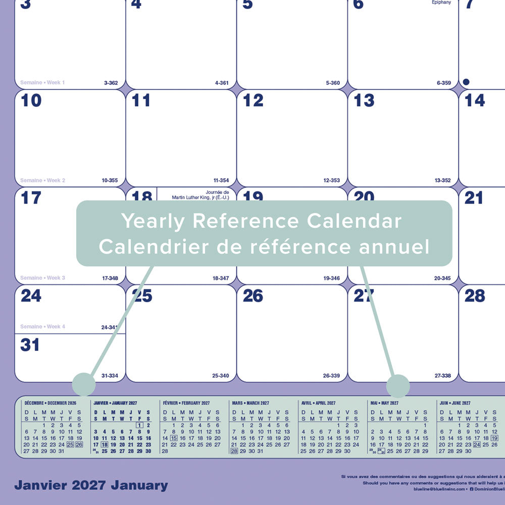 Monthly Desk Pad Calendar, Bilingual, 2027 C191924RB-27 Blueline C191924RB