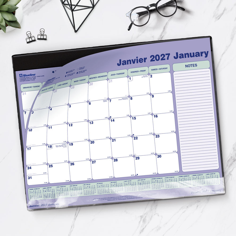 Monthly Desk Pad Calendar, Bilingual, 2027 C191924RB-27 Blueline C191924RB