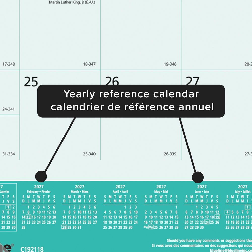 Monthly Desk Pad Calendar, Canadian Provinces, Bilingual, 2027 C192118-27 Blueline C192118