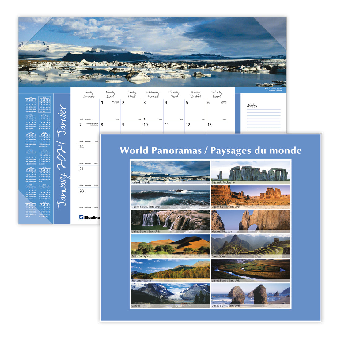 Imagine Collection Monthly Desk Pad 2024,Bilingual, World panoramas