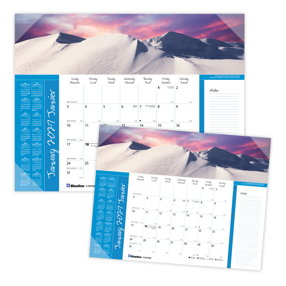 Monthly Desk Pad Calendar, World Panoramas, Bilingual, 2027 C193104B-27 Blueline C193104B