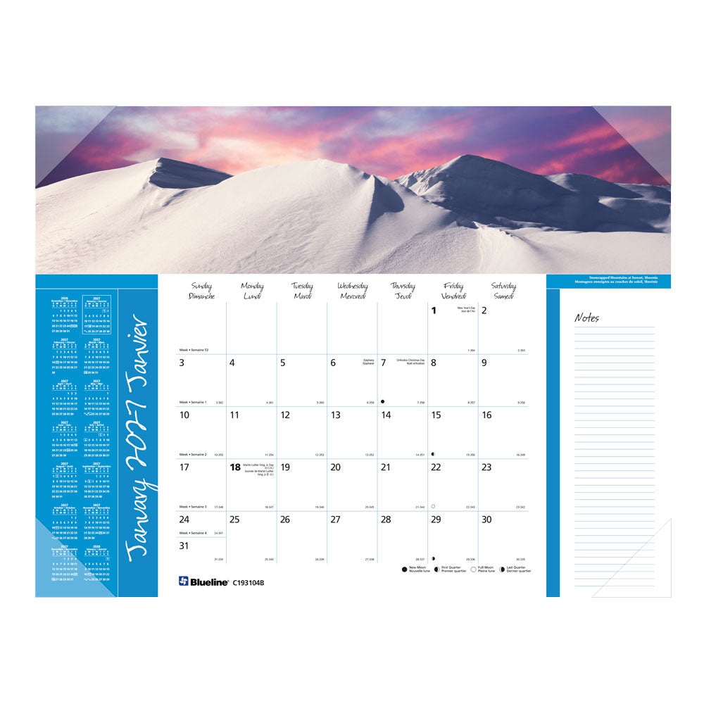 Monthly Desk Pad Calendar, World Panoramas, Bilingual, 2027 C193104B-27 Blueline C193104B