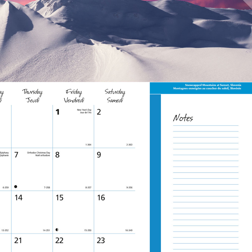 Monthly Desk Pad Calendar, World Panoramas, Bilingual, 2027 C193104B-27 Blueline C193104B