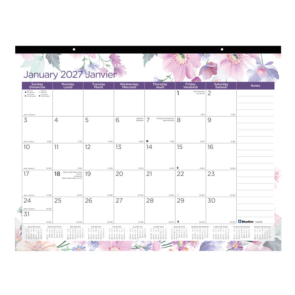 Monthly Desk Pad Calendar, Passion, Bilingual, 2027 C194113B-27 Blueline C194113B
