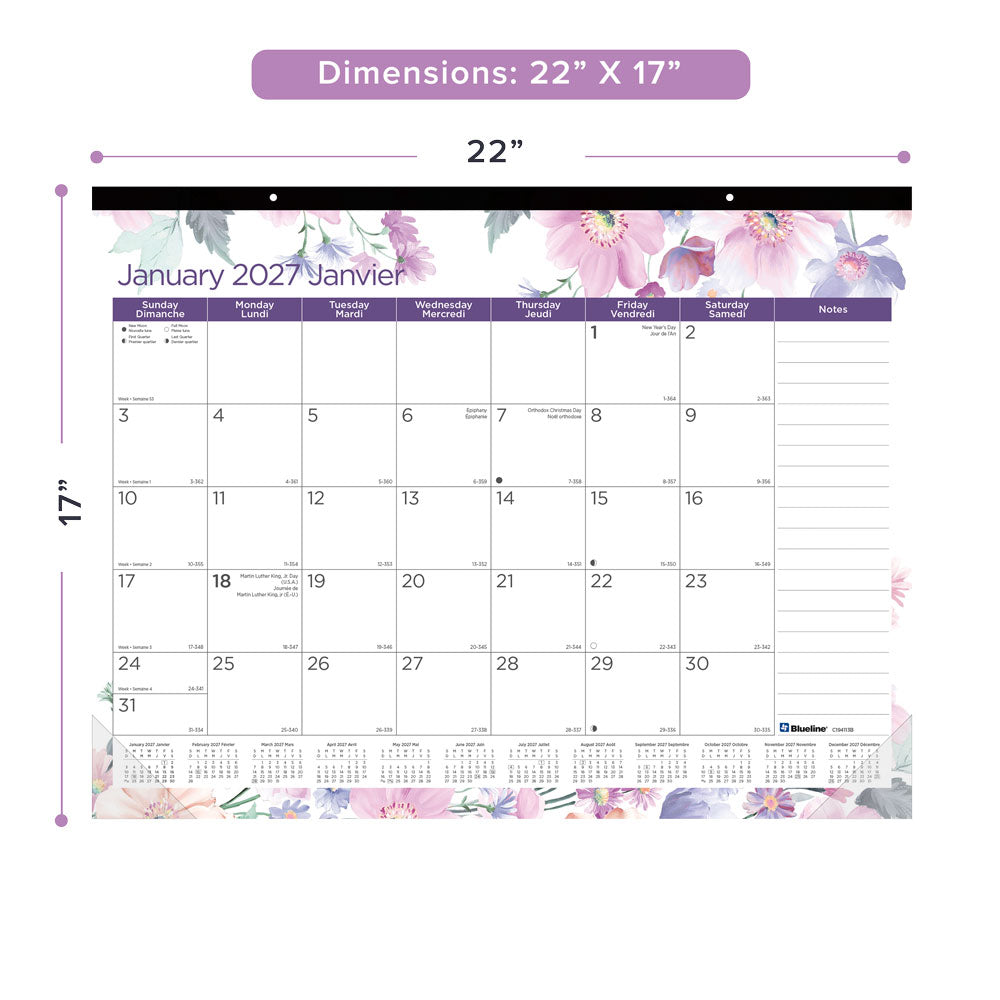 Monthly Desk Pad Calendar, Passion, Bilingual, 2027 C194113B-27 Blueline C194113B