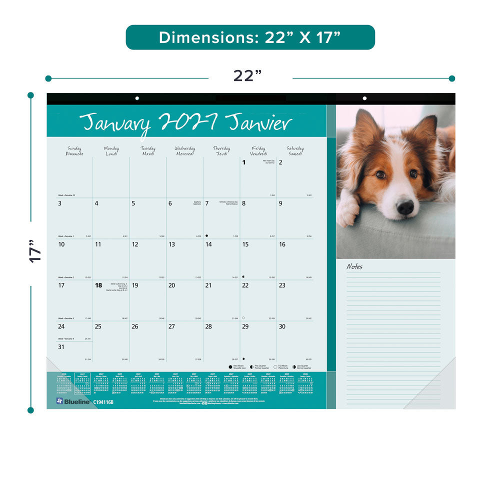 Monthly Desk Pad Calendar, Best Friend, Bilingual, 2027 C194116B-27 Blueline C194116B