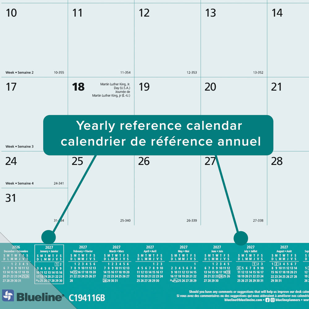 Monthly Desk Pad Calendar, Best Friend, Bilingual, 2027 C194116B-27 Blueline C194116B