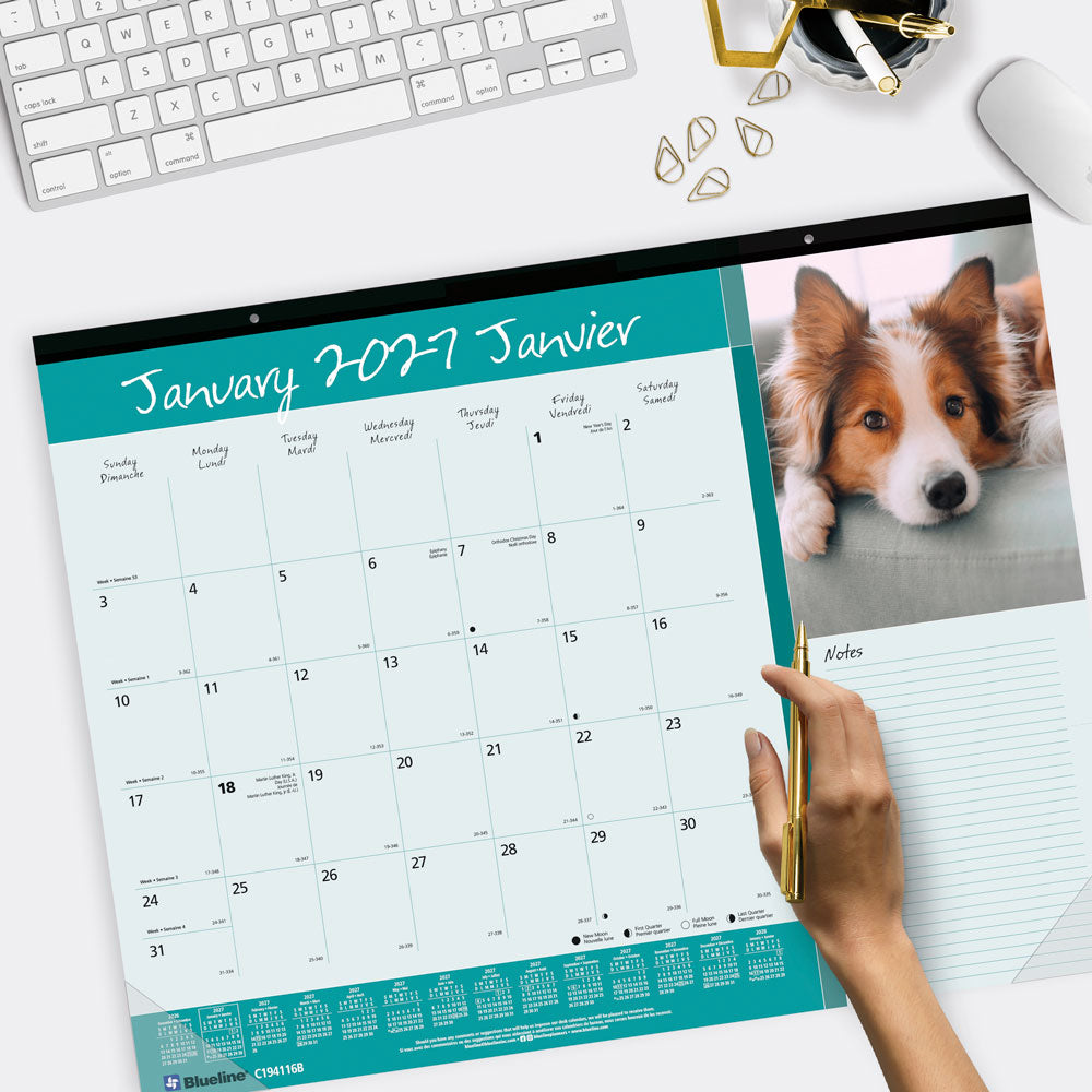 Monthly Desk Pad Calendar, Best Friend, Bilingual, 2027 C194116B-27 Blueline C194116B