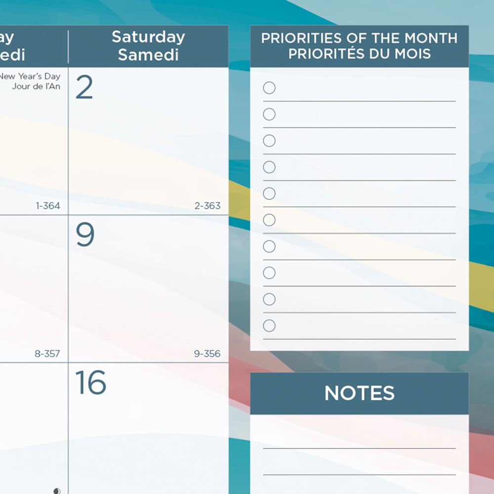 Monthly Desk Pad Calendar, Azure, Bilingual, 2027 C194125B-27 Blueline C194125B