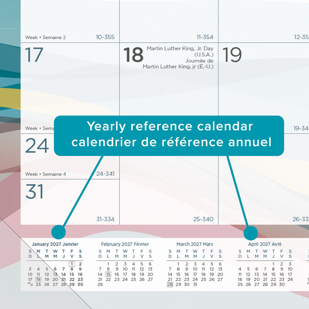 Monthly Desk Pad Calendar, Azure, Bilingual, 2027 C194125B-27 Blueline C194125B