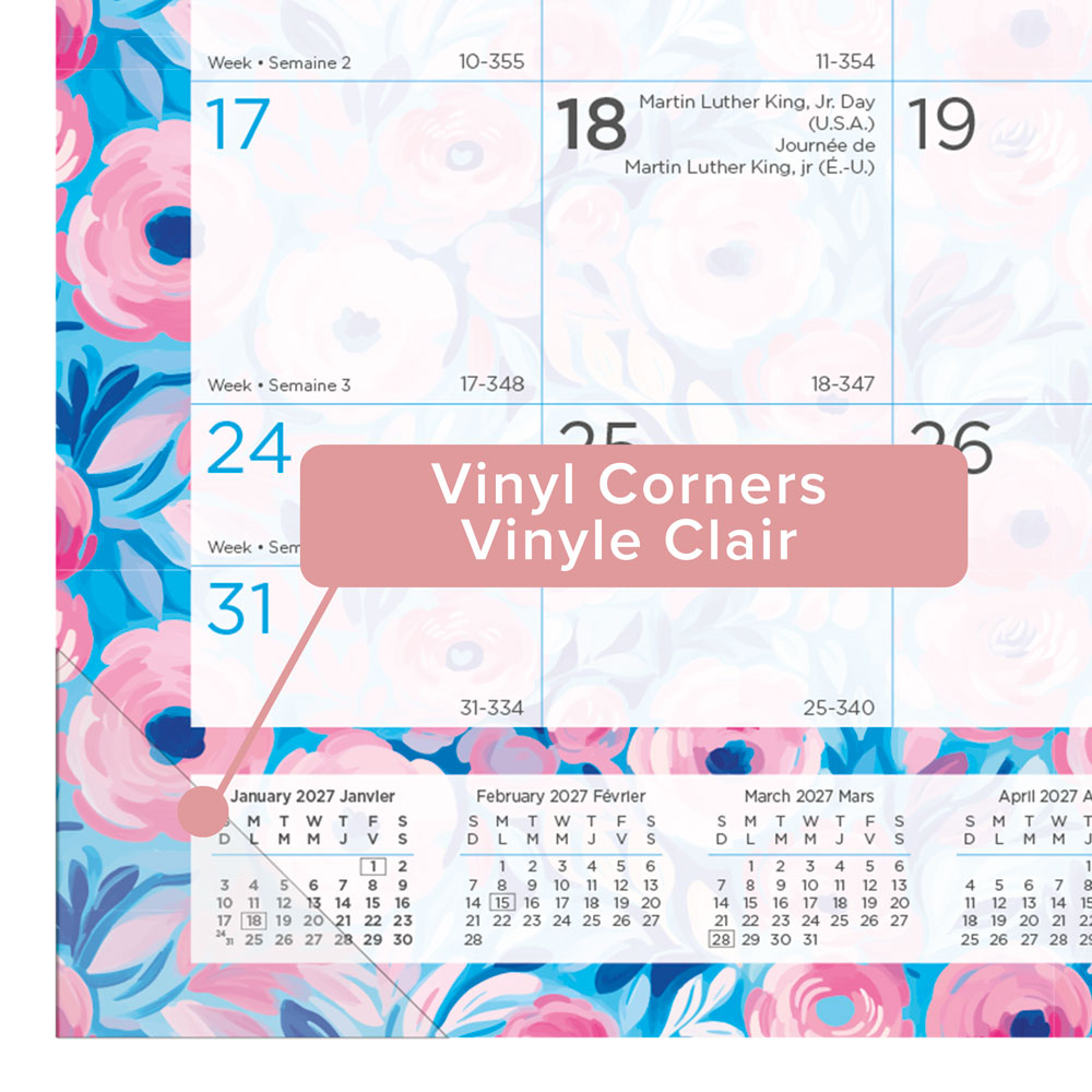 Monthly Desk Pad Calendar, Floral, Bilingual, 2027 C194128B-27 Blueline C194128B