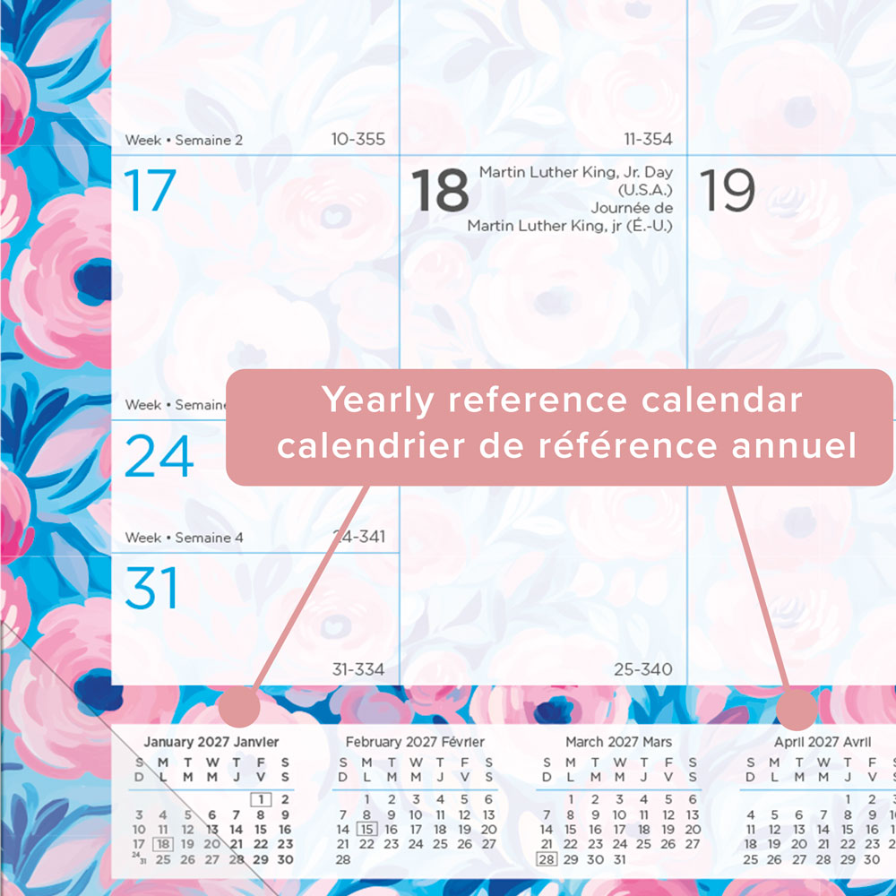 Monthly Desk Pad Calendar, Floral, Bilingual, 2027 C194128B-27 Blueline C194128B