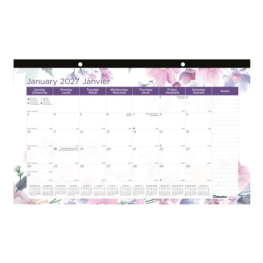 Monthly Desk Pad Calendar, Passion, Bilingual, 2027 C195113B-27 Blueline C195113B