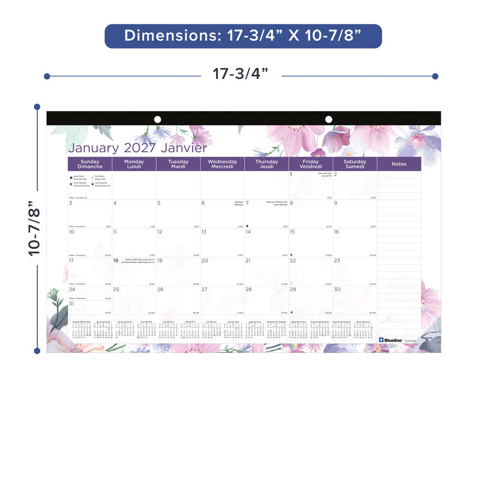 Monthly Desk Pad Calendar, Passion, Bilingual, 2027 C195113B-27 Blueline C195113B