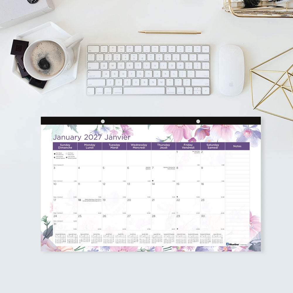 Monthly Desk Pad Calendar, Passion, Bilingual, 2027 C195113B-27 Blueline C195113B