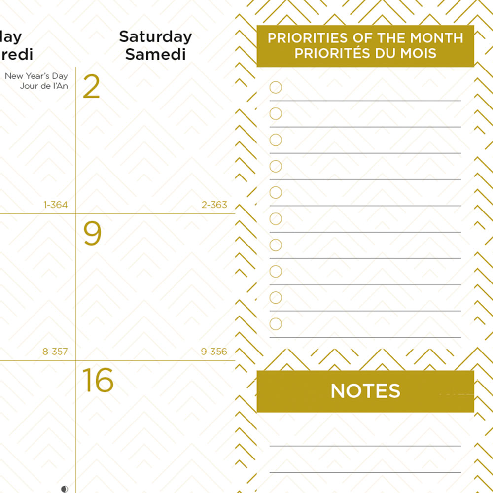 Monthly Desk Pad Calendar, Classic Gold, Bilingual, 2027 C199003B-27 Blueline C199003B