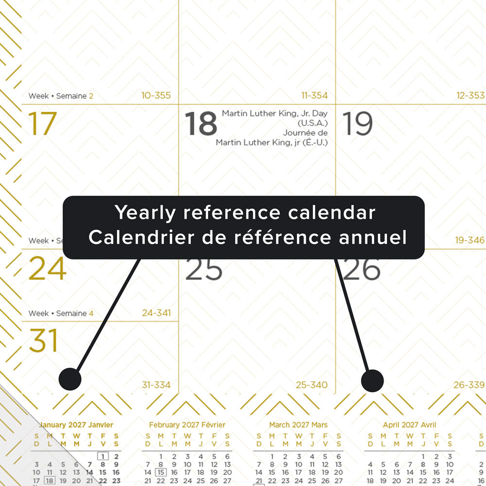 Monthly Desk Pad Calendar, Classic Gold, Bilingual, 2027 C199003B-27 Blueline C199003B