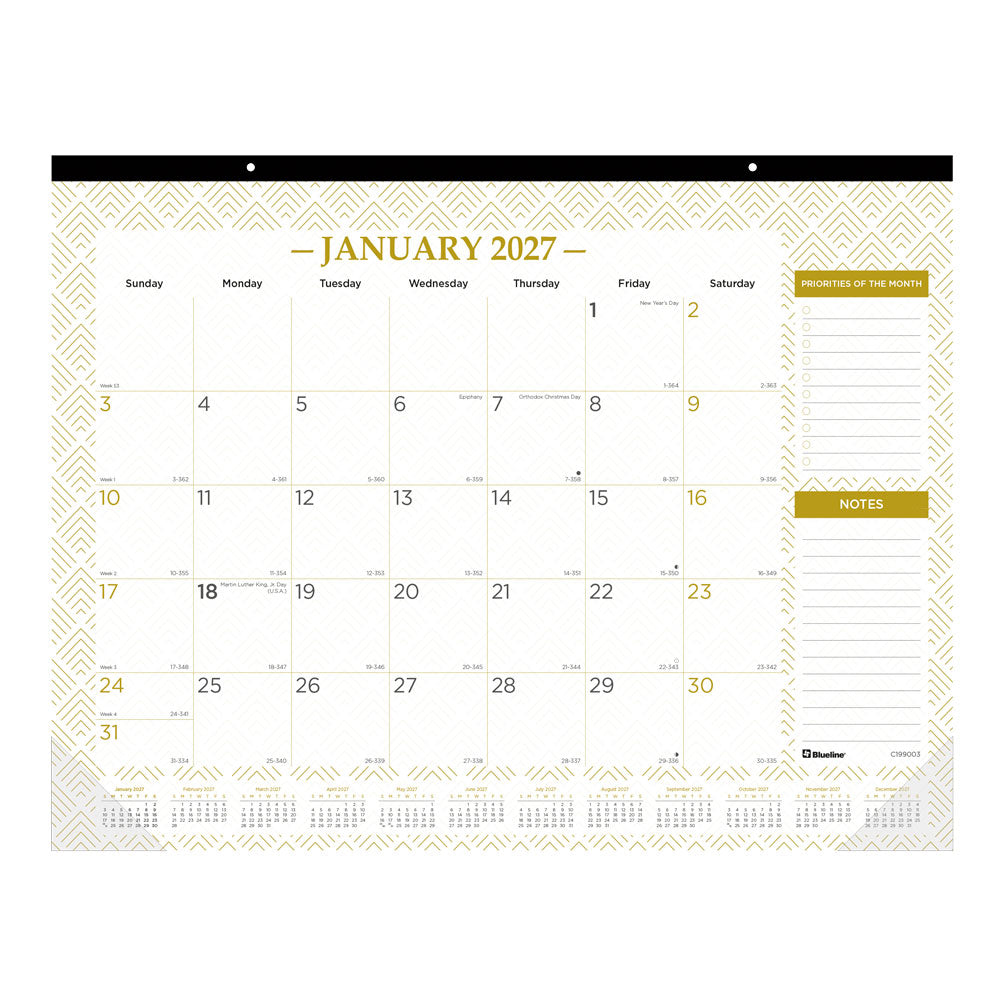 Monthly Desk Pad Calendar, Classic Gold, English, 2027 C199003-27 Blueline C199003