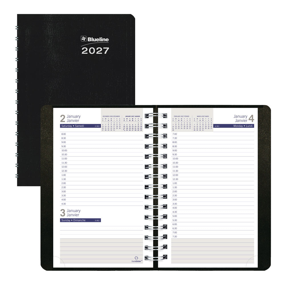 Blueline DuraGlobe™ Daily Appointment Book, 2027, Bilingual, Black C210.21BT-27 C210.21BT