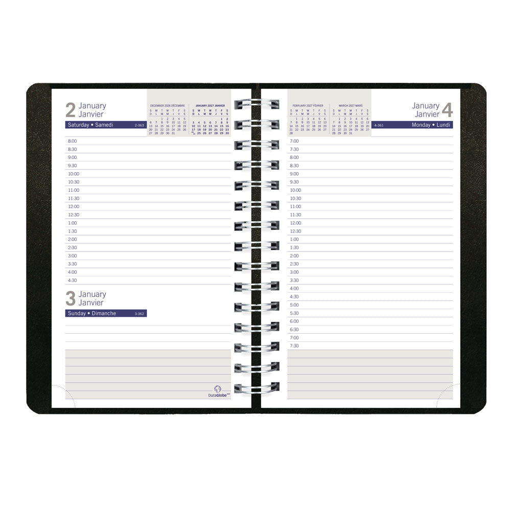 Blueline DuraGlobe™ Daily Appointment Book, 2027, Bilingual, Black C210.21BT-27 C210.21BT