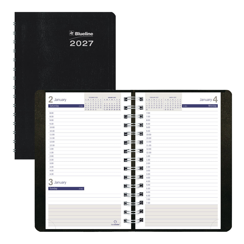 Blueline DuraGlobe™ Daily Appointment Book, 2027, English, Black C210.21T-27 C210.21T