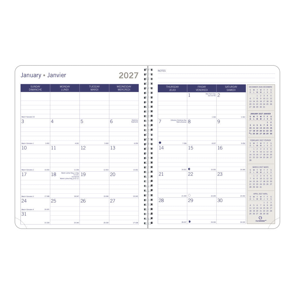 DuraGlobe™Joyful Monthly Planner, 2027, Bilingual C230.F83BT-27 Blueline C230.F83BT