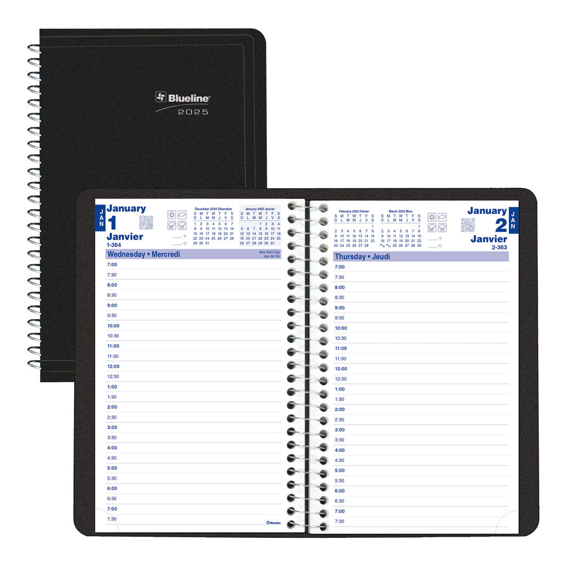 Essential Daily Planner 2025, Bilingual, Black, C2504.81BT