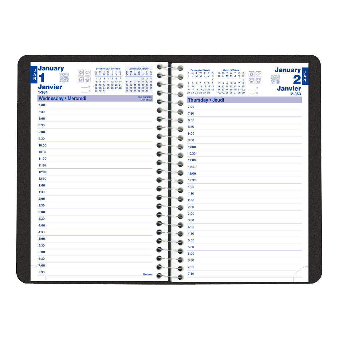 Essential Daily Planner 2025, Bilingual, Black, C2504.81BT