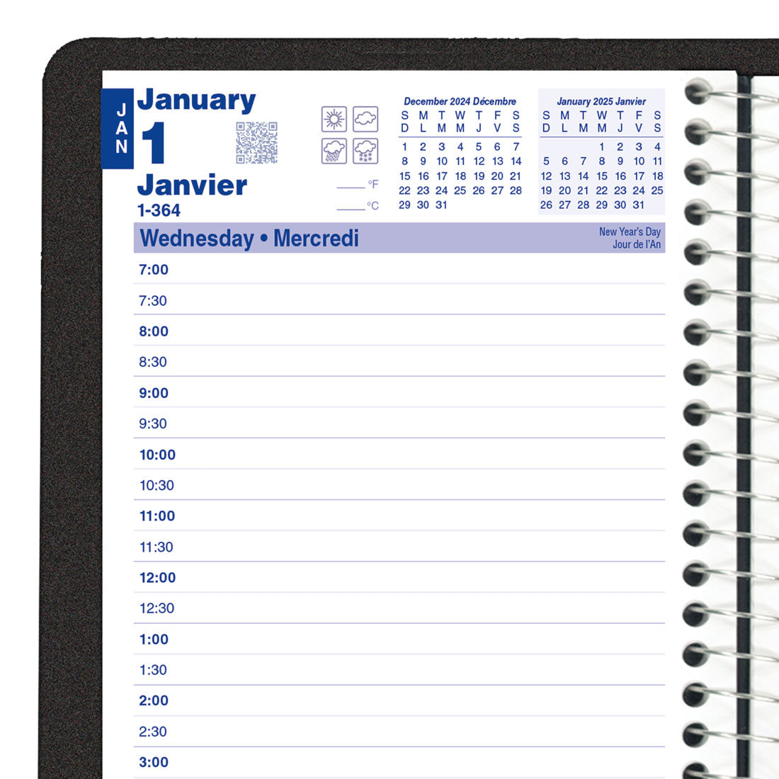 Essential Daily Planner 2025, Bilingual, Black, C2504.81BT